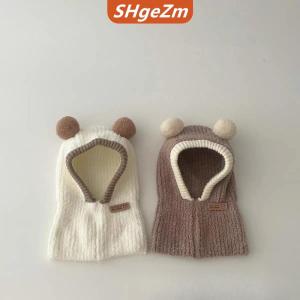 [COD] SHgeZm Bé dễ thương Windproof tai bảo vệ Balaclava hat mùa đông ấm áp một mảnh khăn cap dày dệt kim mũ trùm đầu trẻ em Beanies