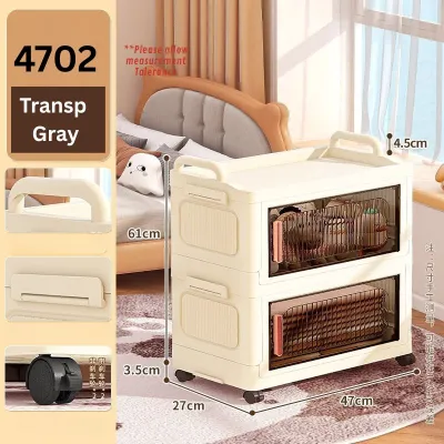 Multipurpose Foldable Storage Box Cabinet Trolley Rack Household Living Room Toys Snacks with wheel-SG Ready Stock