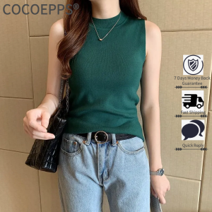 Cocoepps V cổ lụa băng dệt kim nhỏ treo vest nữ mùa hè bên trong một xà cạp lây lan ngực bên ngoài để mặc áo phong cách ngắn không tay
