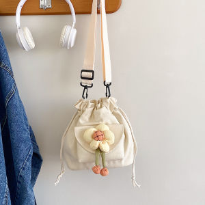 SeasTina  กระเป๋าเล็กมินิทรงขนมจีบมีสายรูดอเนกประสงค์ที่กระเป๋าสะพายพาดลำตัวผ้าใบฉบับภาษาเกาหลีสำหรับผู้หญิง Instagram ถุงผ้าน่ารักลายดอกไม้ญี่ปุ่น