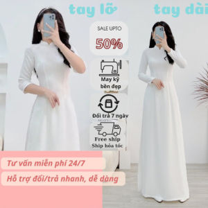Áo dài trắng (TRẮNG TINH KEM TRẮNG XANH) trơn truyền thống (LỤA MỸ) mềm mịn tay dài tay lỡ học sinh kỷ yếu giá rẻ