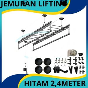 Jemuran 24 meter Gantung Plafon Lifter Atap 240cm dengan 19 Tiang & 15 Batang Selimut Baju Double Pole Quilt Pakaian Lifting Laundry Clothes Drying Rack