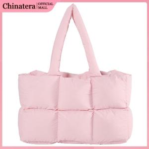 Women Puffer Shoulder Bag Solid Color Quilted Fashion Shopping Bag Large Capacity Soft Cloud Tote Bag Trendy Commuting Bags