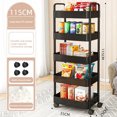 3-5 Tier Storage Shelf Rack Bookshelf Trolley Cart Movable Multifunction Rak Buku Kitchen Organizer Shelves 小推车