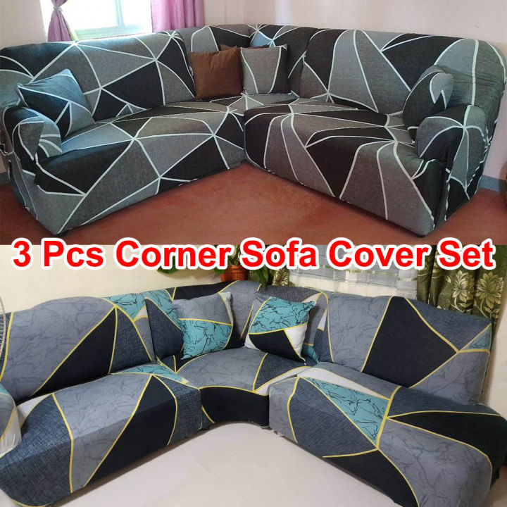 3 Pcs Corner Set Sofa Cover Stretchable Corner Seat Cover For Living ...
