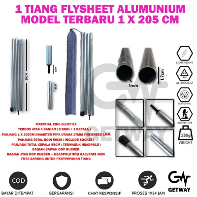 Tiang Flysheet Single Pole AIMPRO - Econopack Pole - Tarp Pole - Bivak Set -Tiang Ultralight