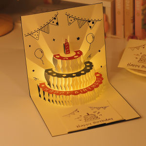 Music Birthday Card 3D Cake pop out Musical Light Creative Birthday Party Gift Message Card