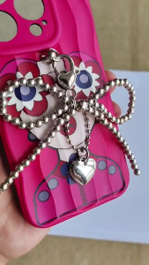 Fashionable Beaded Bowknot Keyrings Pendant Charm Portable Key Adornment Acrylic Texture for Key Bag Phone and Purses