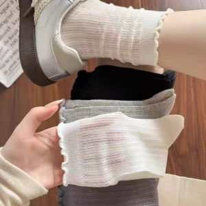 Stocking Khaki Stoking Muslimah Lace Ribbon Women Stokin Tube Cotton Sock Plain Simple Kaki Student Casual 女袜子蝴蝶结