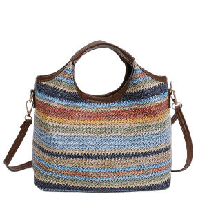 MOUSSON  กระเป๋าทรงถังลายสีรุ้งฮอลิเดย์สำหรับผู้หญิงกระเป๋าผ้าแบบพกพารุ่นใหม่ต้นฤดูใบไม้ร่วงกระเป๋าสะพายข้างกระเป๋าหญิงพร็อพ