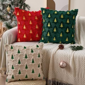 TEN Christmas Tree Throw Pillow Covers 18x18 Inch Embroidered Cushion Covers  Soft Cozy Texture Tufted Pillow Covers Holiday Party