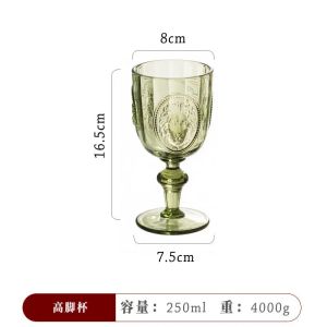 FFBH Vintage Olive Green Embossed Glass Cups Retro Floral Relief Goblet Tumbler Non-Fading Drinking Glass for Wine Juice & Home Decor T6H1N