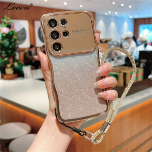 Luxury Glitter Wrist Strap Wave Case for Samsung Galaxy S25 S24 Ultra S22 Plus S23 FE Lanyard Gradient Plating Shockproof Cover