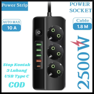 Stop Kontak 3 Lubang USB Type C EU Plug 10A 110-250V 2500W / BERGARANSI / cod / bagus /tahan lama