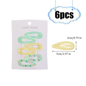 6pcs Sweet Candy Tone Water Drop Shaped BB Clip Pack / Wave Pattern Floral Dot Kids Side Hair Barrettes / Lightweight Tiny Decorative Hairpins