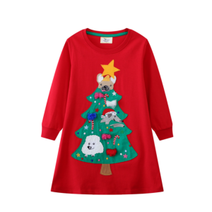 Rolanko Girls Christmas Dress Kids Red Blue Long Sleeves Elk Deer Costume Birthday Daily Wear 2-7 Years