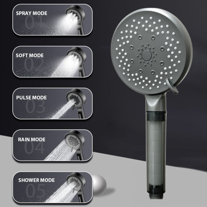 5 Modes Large Panel Water Saving Shower Head Adjustable High Pressure ...