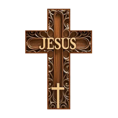 LAMBOGILEE 12 x 8 Inch Cross Wall Decor 2D Wooden Wall Mounted Cross Vintage Faith Love Blessed Christians Hanging Sign Christmas Halloween