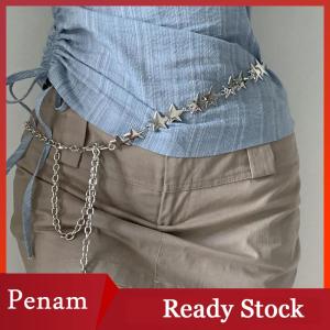 [PAM] Vintage Women Waist Belt Female Metal Star Pentagram Chain Belt Tassel Waist Chain Belt Women Decorative Body Jewelry