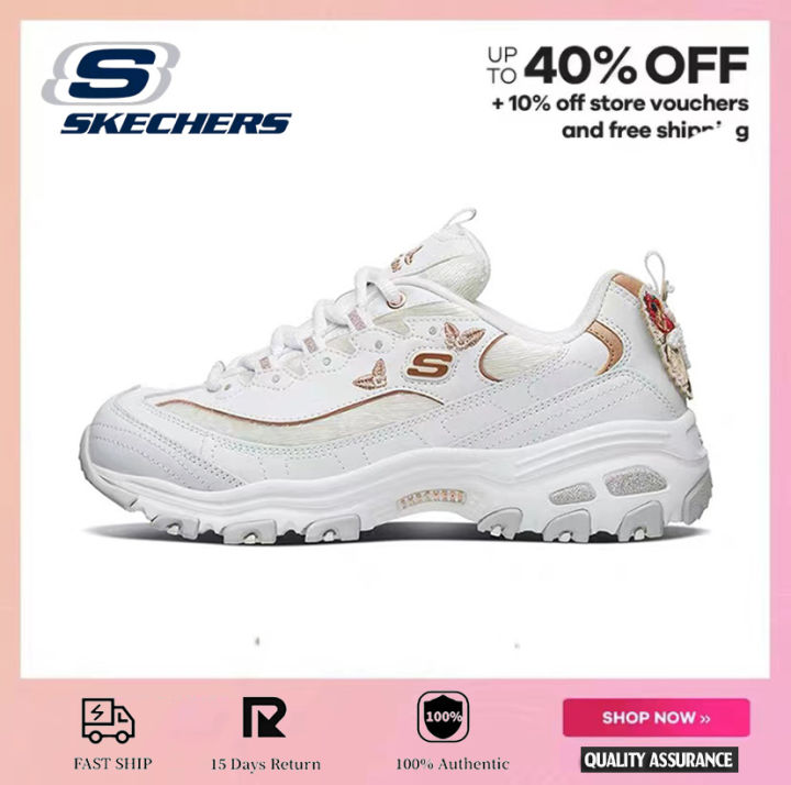 Skechers Ladies New D LITES 1.0 Platform Sneakers White Butterfly Casual Sneakers shoes for Women Lace Up Sneaker Lazada