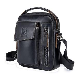 BULLCAPTAIN Genuine Leather mens Crossbody Shoulder bag Vintage Cowhide Messenger Bag for male Small Casual handbag