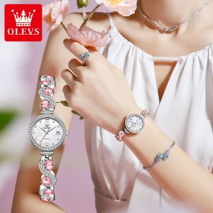 OLEVS Watch for Women Waterproof Original Quartz Luminous Gold Wristwatch With Diamond