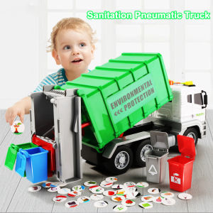W21City Garbage Truck Model Simulation Die-cast Plastic Garbage Classification Sanitation Truck Car Sound and Light Childrens Gift