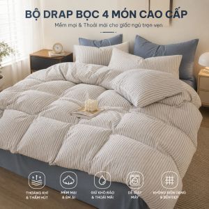 Hàng Sẵn Bộ Ga Giường 4 Món Minimalist Stripe | Giao Nhanh + Freeship + Deal Hot