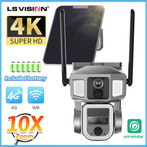 LS VISION กล้องวงจรปิดพลังงานแสงอาทิตย์4K 8MP สามเลนส์ Wi-Fi/4G10X โหมดเครือข่ายสองโหมดซูมออปติคอลซูมออปติคอลกลางแจ้ง IP66กันน้ำกล้องรักษาความปลอดภัย PTZ การมองเห็นได้ในเวลากลางคืนสีเต็มรูปแบบกล้อง IP แบตเตอรี่