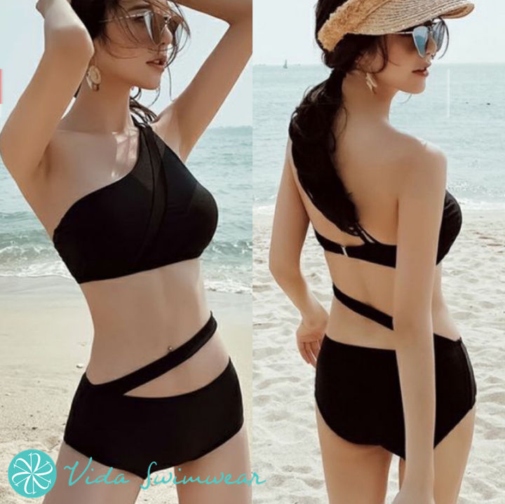 Korean Mesh Bikini Two Piece Swimsuit Off Shoulder Women Swimwear