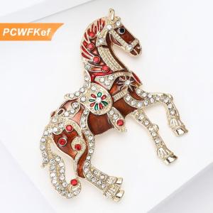 【PCWFKef】 Cổ điển men dát Rhinestone ngựa trâm cài động vật đa năng ve áo pins quần áo Corsage trang sức phụ kiện quà tặng năm mới