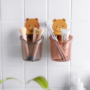 Ly Cốc Dán Tường Hình Gấu Nâu Đựng Bàn Chải Kem Đánh Răng Đồ Dùng Nhà Tắm