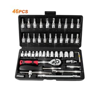 Set Kunci Sok Kunci Shock 46 pcs Mobil Motor Lengkap Socket Tool Kit set Pas Ring Motor Mobil Wrench Pas Socket Set Repair Tool
