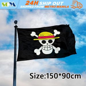 90cmx150cm One Piece Luffy Straw Hat Pirate Skull Flag Wall Home Decor Banner Flags Wall Decor One Piece Luffy Straw Hat Pirates Flag OnePiece Straw Hat Pirates Trumpet Banner of Custom Props Cosplay Animation Pirates Flag