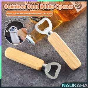NAU.K Wooden Bottle Opener Stainless Steel Can Opener Household Kitchen Bar Tools for Wedding Party Home