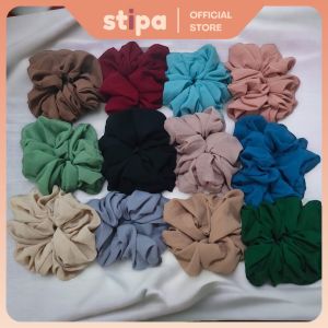 STIPA Ikat Rambut Scrunchie Polos Warna Karet Kuncir Kunciran Skranci Elastic Hair Band Pattern Satin Motif Wanita Anak Wolly Crepe LZ