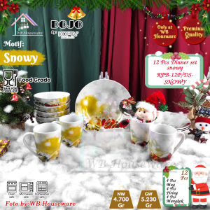 KOPIN 12pcs porcelain dinner set piring gelas mangkok motif snowy special natal christmas / paket lengkap hampers keramik