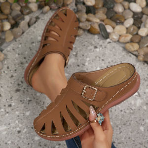 [Free Shipping] New Summer Collection: Flat-Soled Open-Toe Casual Breathable And Hollowed-Out Wedge Sandals And Wedge Slippers For Women