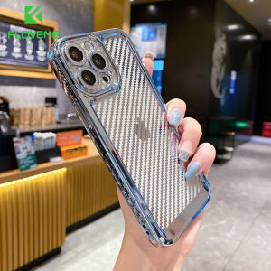 FLOVEME Plating Carbon Fiber Texture Phone Case For iPhone 14 13 12 11 Pro Max Luxury Transparent Camera Protection Soft Silicone Back Cover For iPhone X XR XS Max 7 8 Plus
