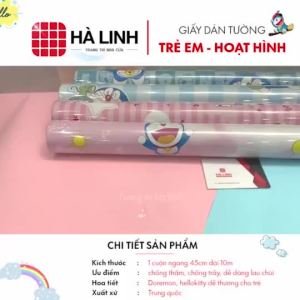 Giấy dán tường cho bé hoạt hình hoa văn trẻ em doraemon hello keo sẵn 0.45mx10m