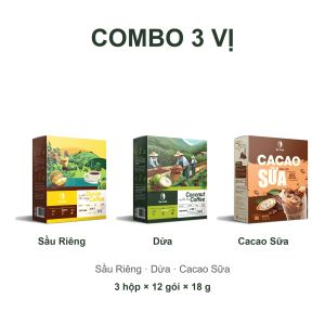 Combo 2-3 Hộp Cà Phê Hòa Tan Ka Fresh Sầu Riêng Dừa Cacao Sữa (12 Gói x 18g/Hộp) - Cặp 2 Vị 3 Hộp Cùng Vị Bộ 3 Vị