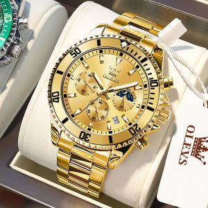 OLEVS Jam Tangan Pria Original Asli import Mewah Anti Air Kronograf Baja tahan karat jam cowok Multifungsi Bercahaya Olahraga