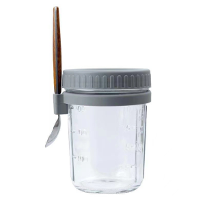 350/450ml Overnight Oats Jar with Stainless Spoon Portable Mason Jars With Lid Measurement Marks Cup