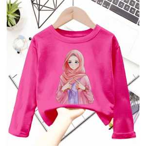 Atasan Kaos Anak Perempuan Lengan Panjang Motif HIJAB Untuk Usia 1-12 Thn