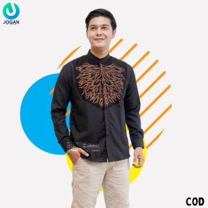 Kemeja Koko Lengan Panjang Motif Kemko Farel Warna Hitam Cocok Formal & Informal