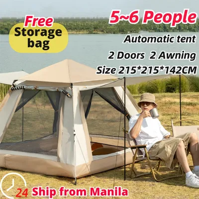 GLAMPTURE White 6-8 Persons Tent Waterproof Automatic Pop Up Tent Six Sides Ventilated Waterproof Mosquito Tent for Outdoor Festival Camping