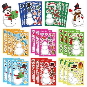 24 Christmas Snowman Puzzle Stickers Reusable PVC Decals For Tablet Phone Laptop Decorations