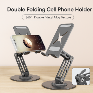Folding Cell Phone Holder Dual Folding Portable Tablet Lazy Holder Rotatable Telescopic Folding Smart Phone Tablet Stand Adjustable Desktop Holder