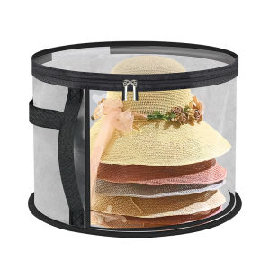 Round Hat Storage Box Portable Foldable Sun Hat Covered Storage Bag Dustproof Compressed Storage Bucket Organizer