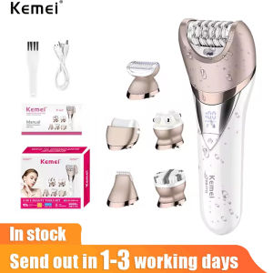 Kemei Waterproof Electric Hair Removal Machine Massage Wash face Foot Grinder Epilator Shaver 6in1 Body Hair Trimmer Women